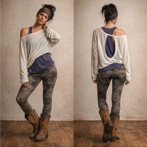 Boho Off-Shoulder Sheer Lounge | Yoga Crop Top | Open Back Cutout | Oversized Sm